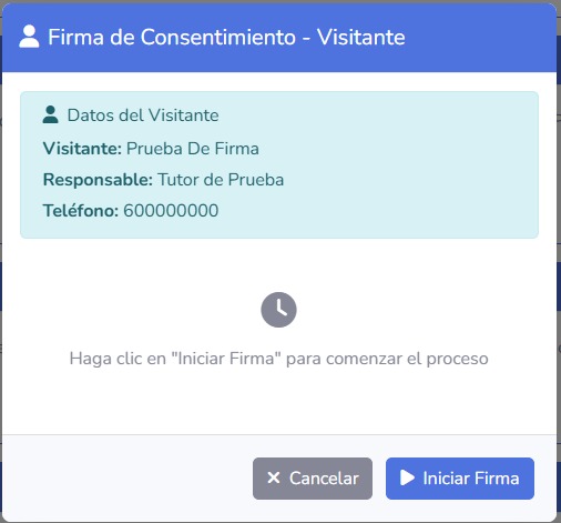 Inicio del proceso de firma de consentimiento en Ocio.Center