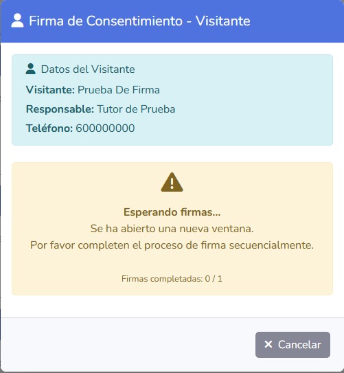 Estado de espera y seguimiento de firmas en Ocio.Center